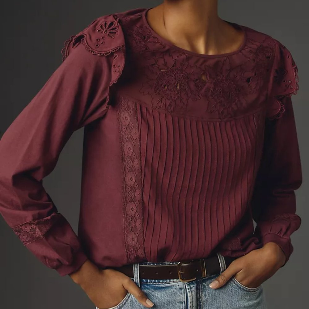 *NWT* Anthropologie Tiny Long-Sleeve Crescent Ruffled Lace Top